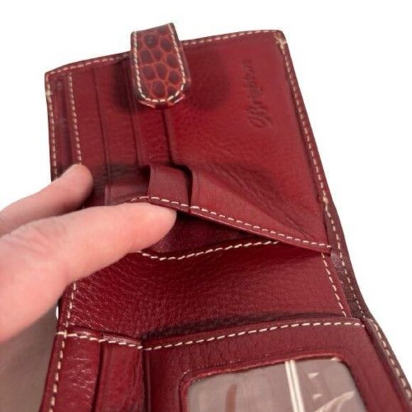 New Brighton Moc Croc Leather Wallet Bifold Large Silver Heart Clutch Kisslock - Picture 12 of 16